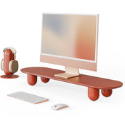 34 Inch Dual Monitor Riser with Wooden Shelf