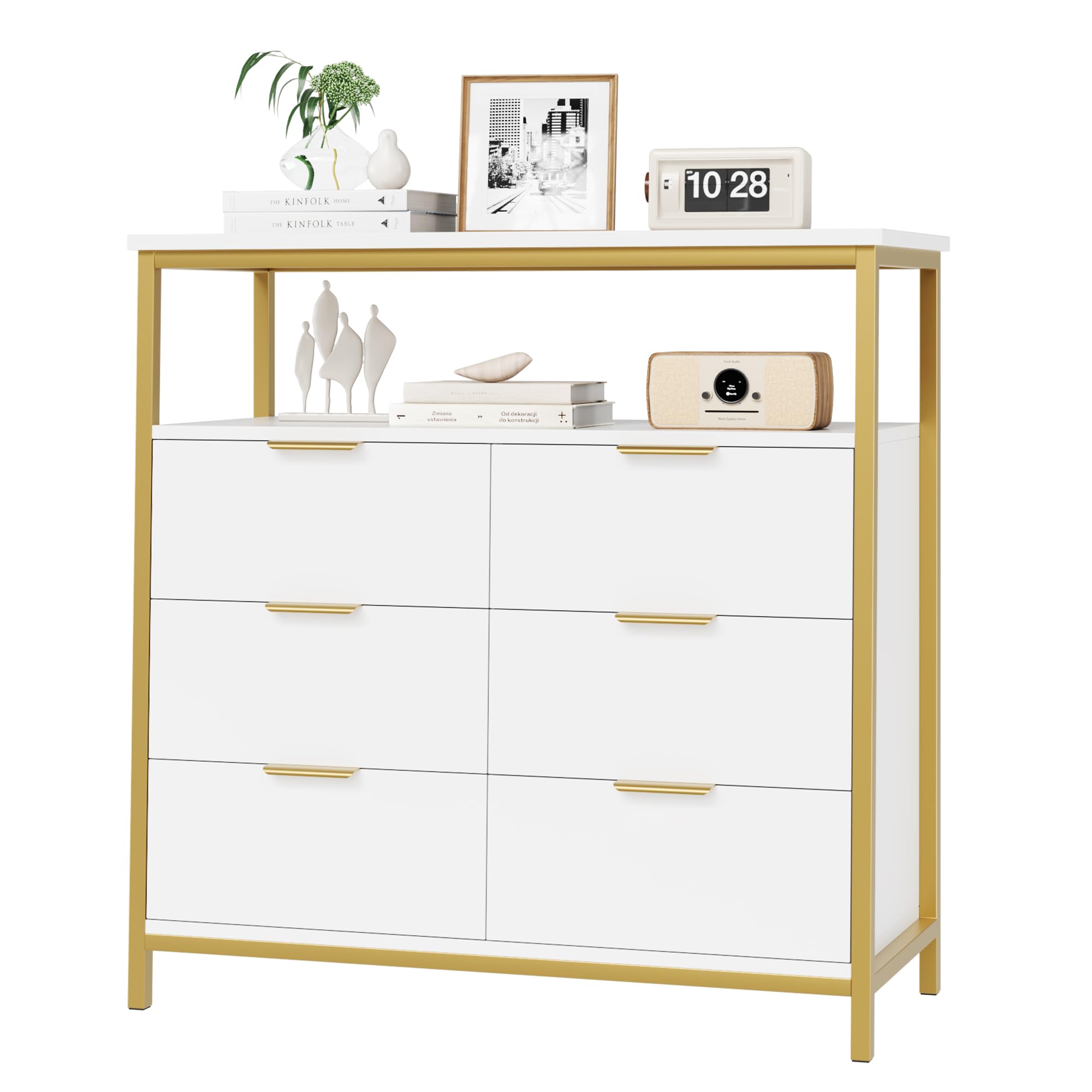 6 Drawer White Dresser with Shelf