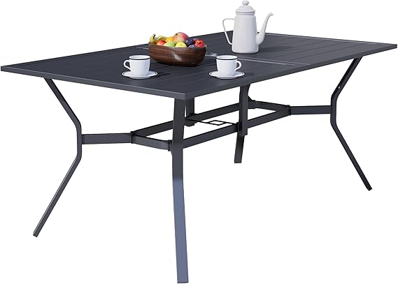 60" Metal Outdoor Dining Table with Umbrella Hole