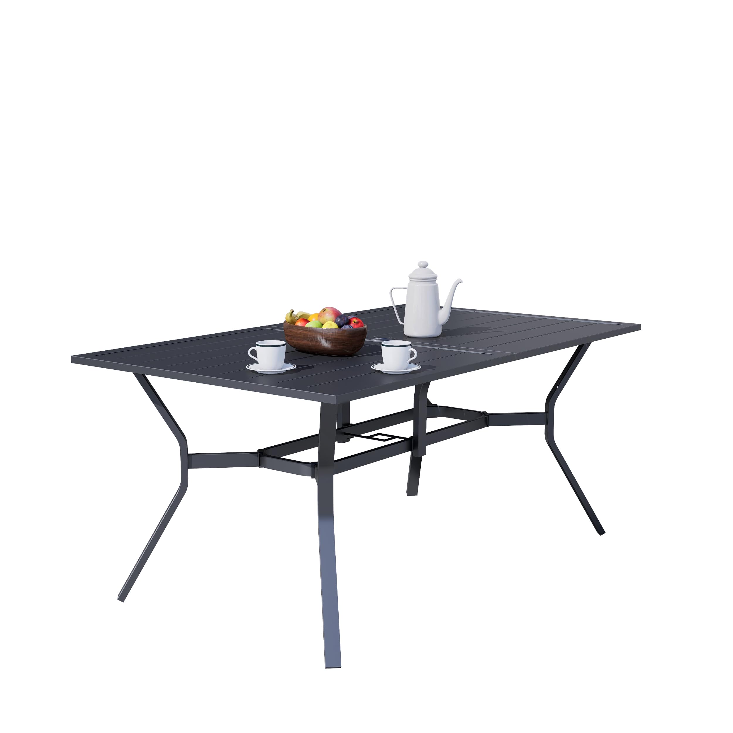 60" Metal Outdoor Dining Table with Umbrella Hole