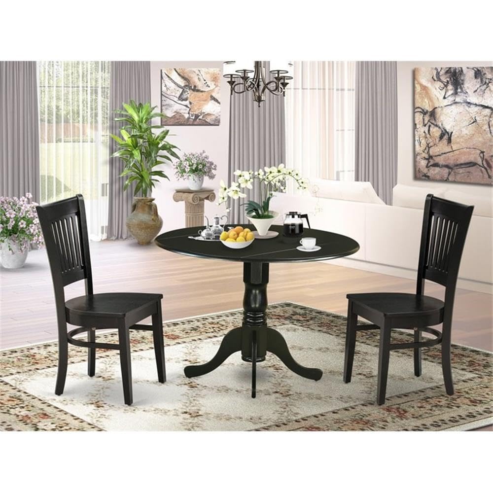 3-Piece Drop Leaf Dining Set with Round Table and 2 Chairs