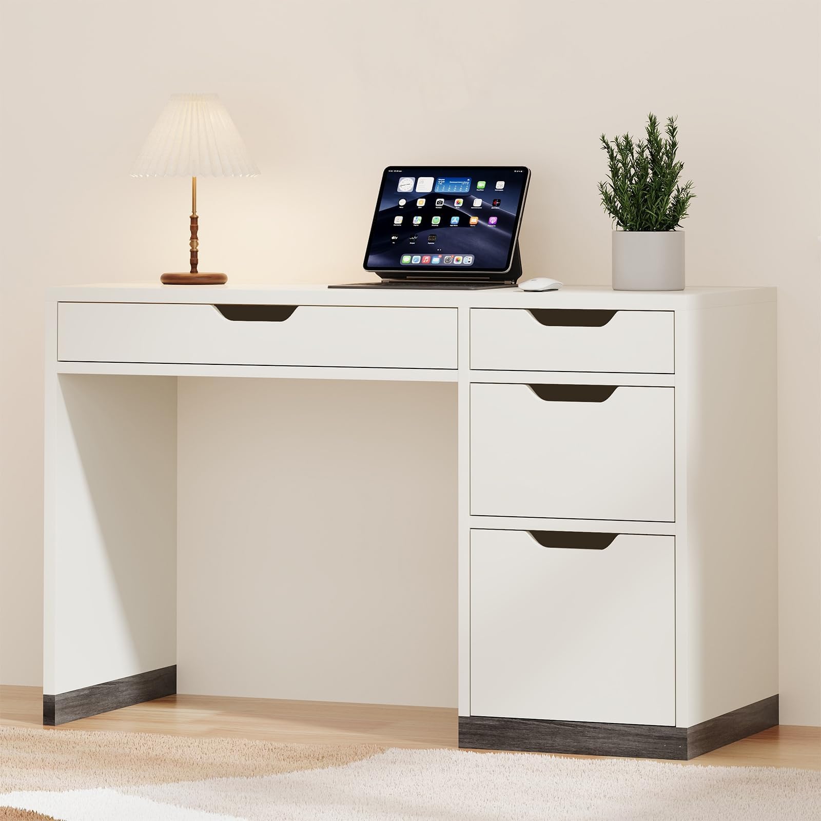 48 Inch White Desk with 4 Drawers
