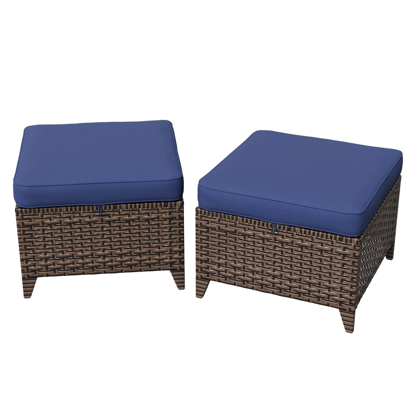 Wicker Outdoor Ottomans Set of 2 with Removable Cushions