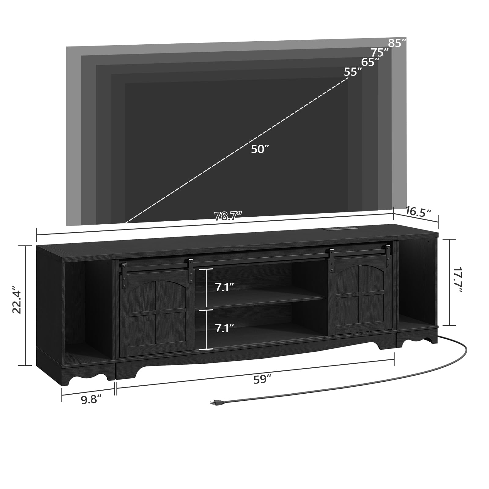 Farmhouse TV Stand for 85 Inch TV with Charging Station
