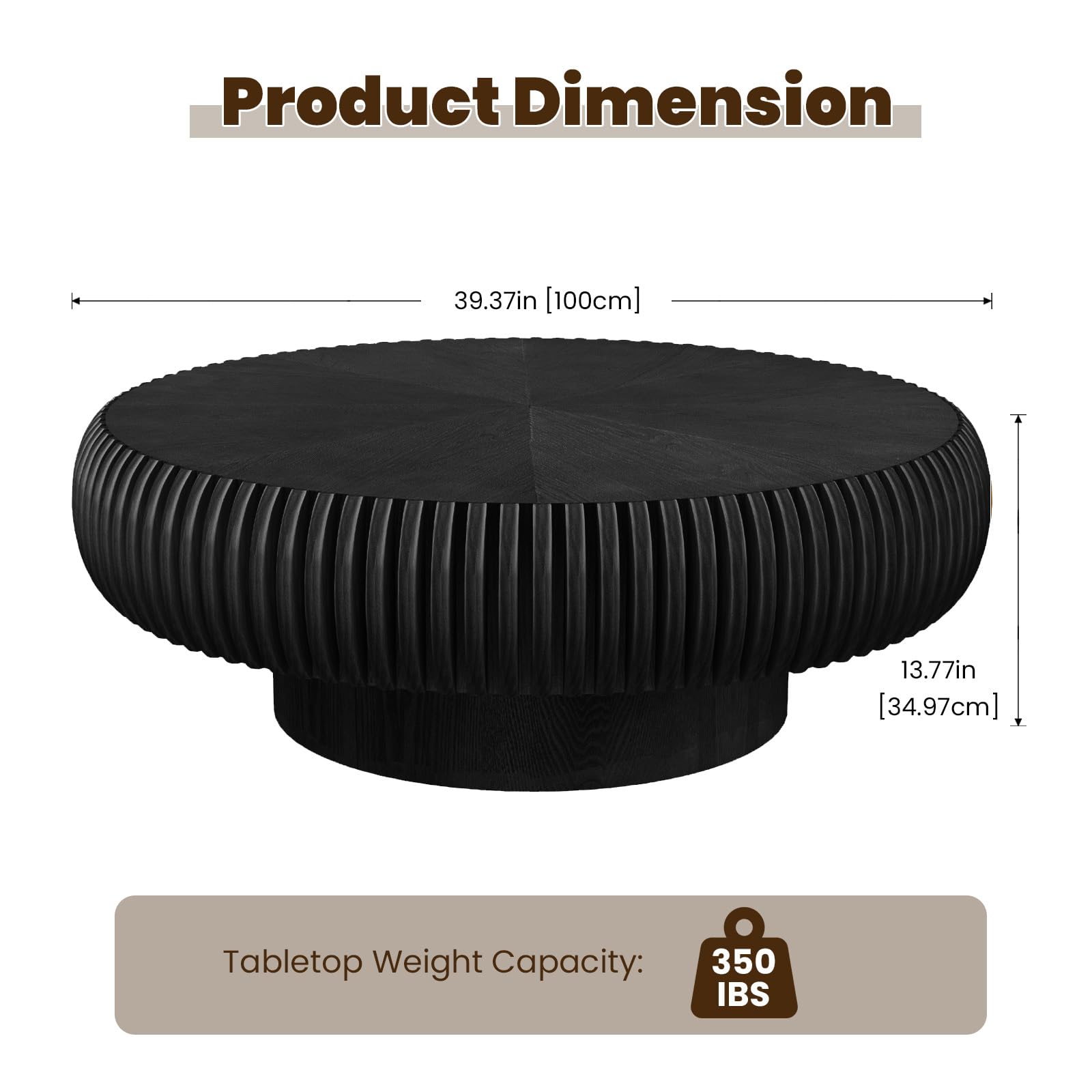 Round Fluted Coffee Table 39.3" Black