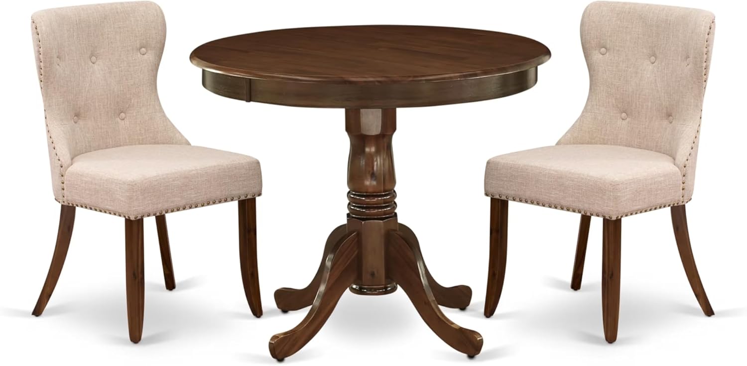 3 Piece Round Dining Table Set with Parsons Chairs