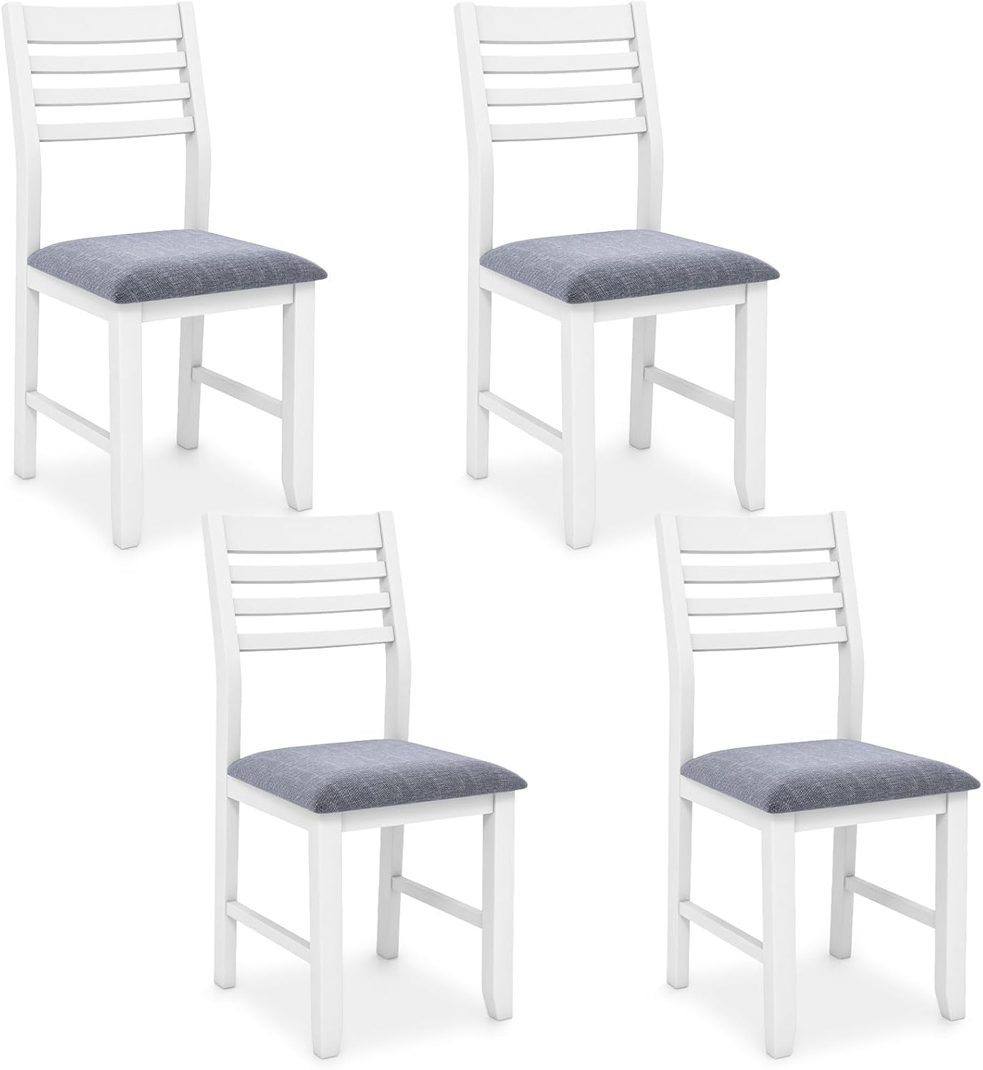 Set of 2 White Upholstered Dining Chairs with Padded Seat