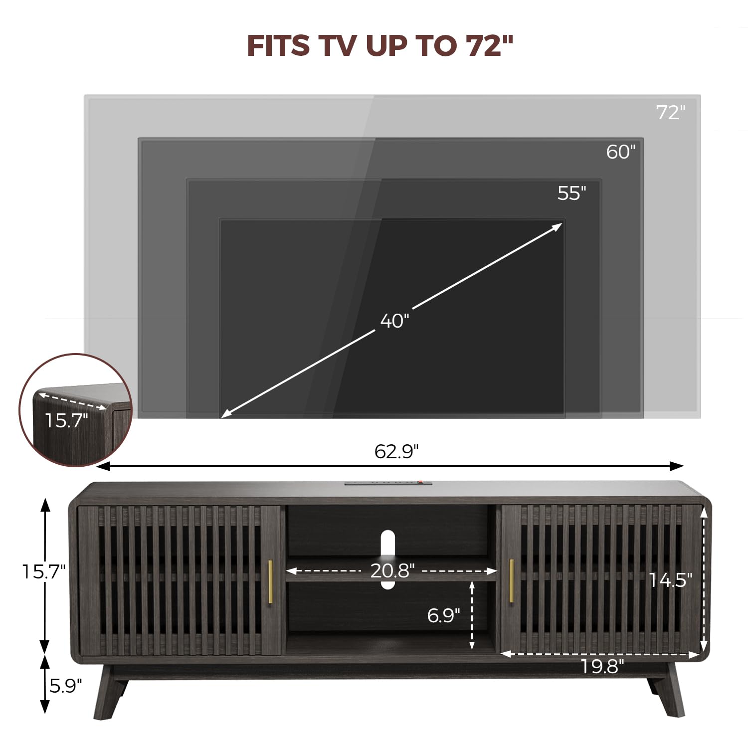 63" TV Stand with Sliding Doors and Charging Station