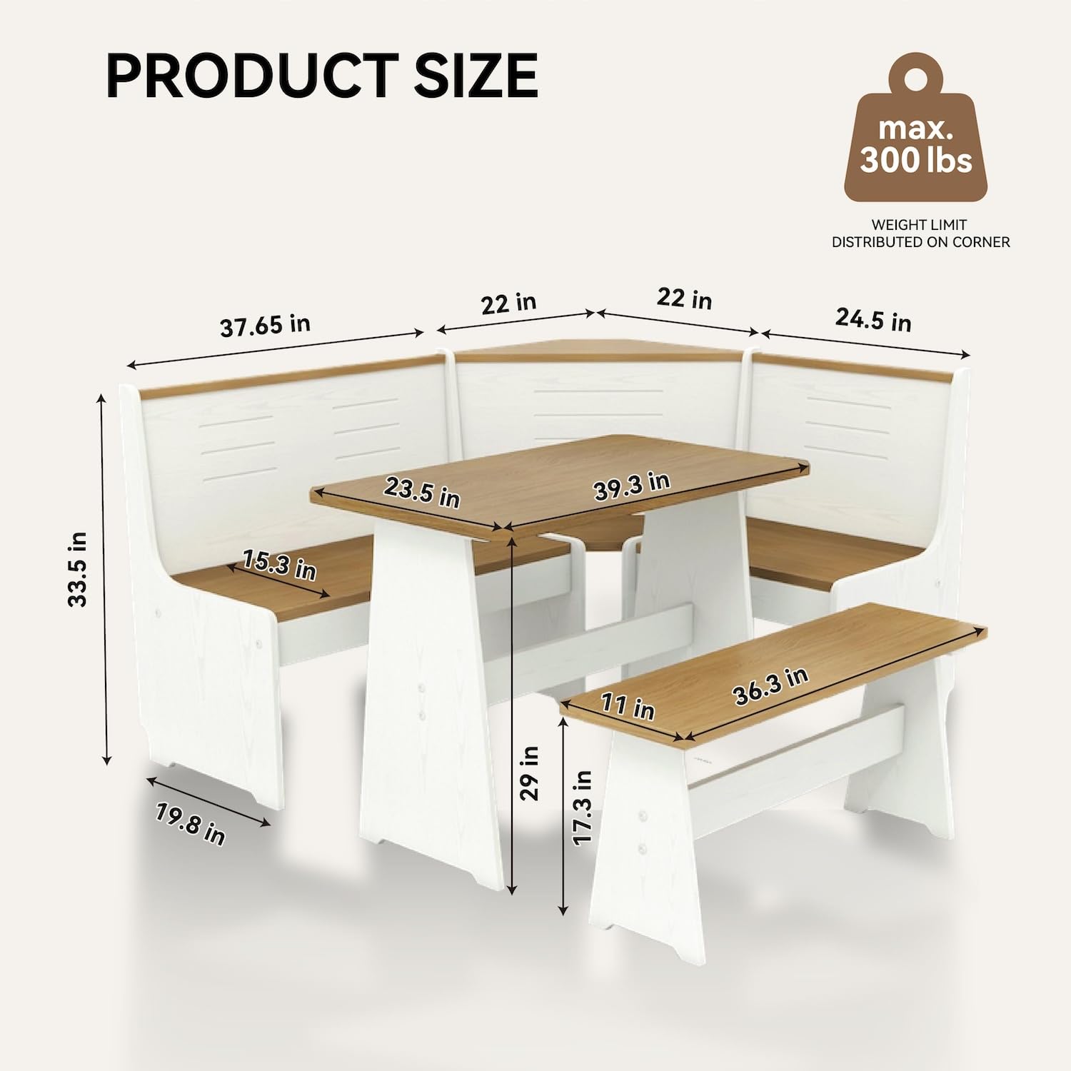 L-Shape Corner Dining Nook Set with Bench and Chair