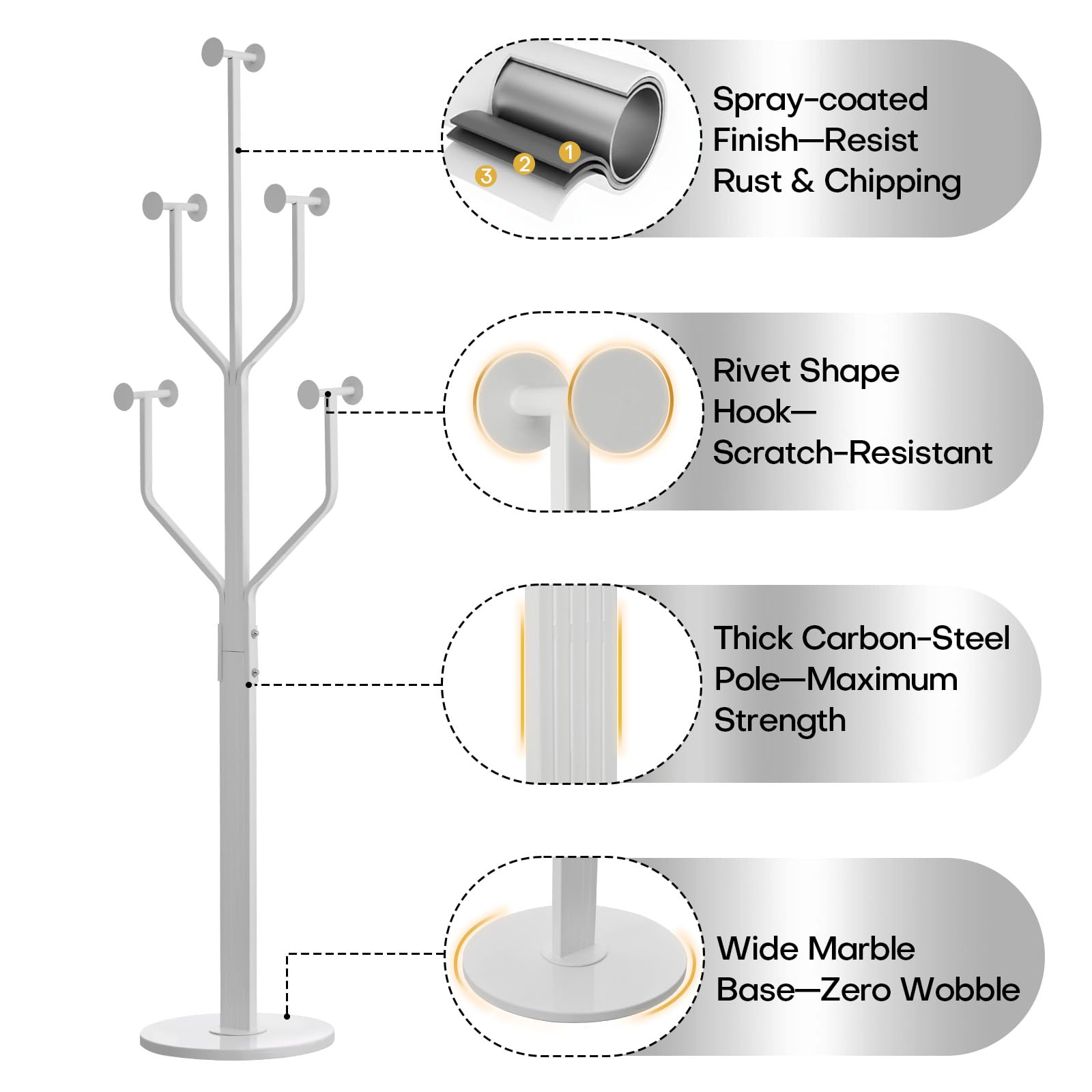 Freestanding Metal Coat Rack with 10 Hooks
