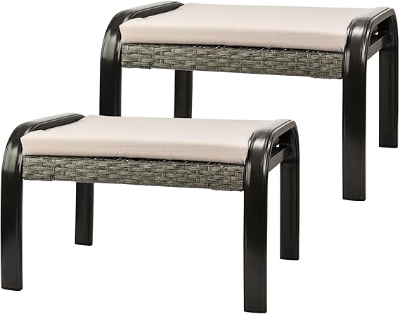 Outdoor Rattan Footstool Ottoman with Cushion