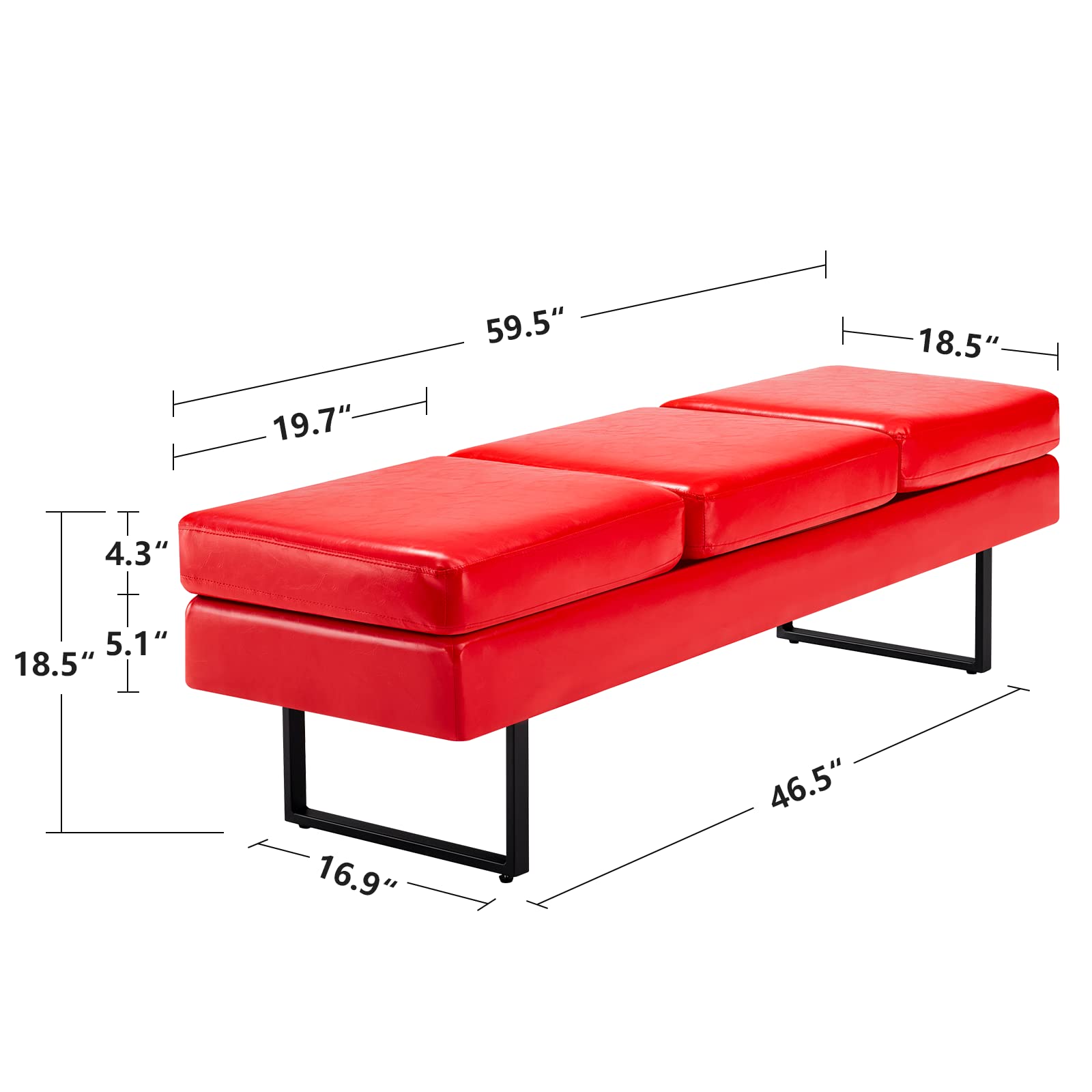 Waiting Room Bench 59.5 Inch Heavy Duty Reception Seating