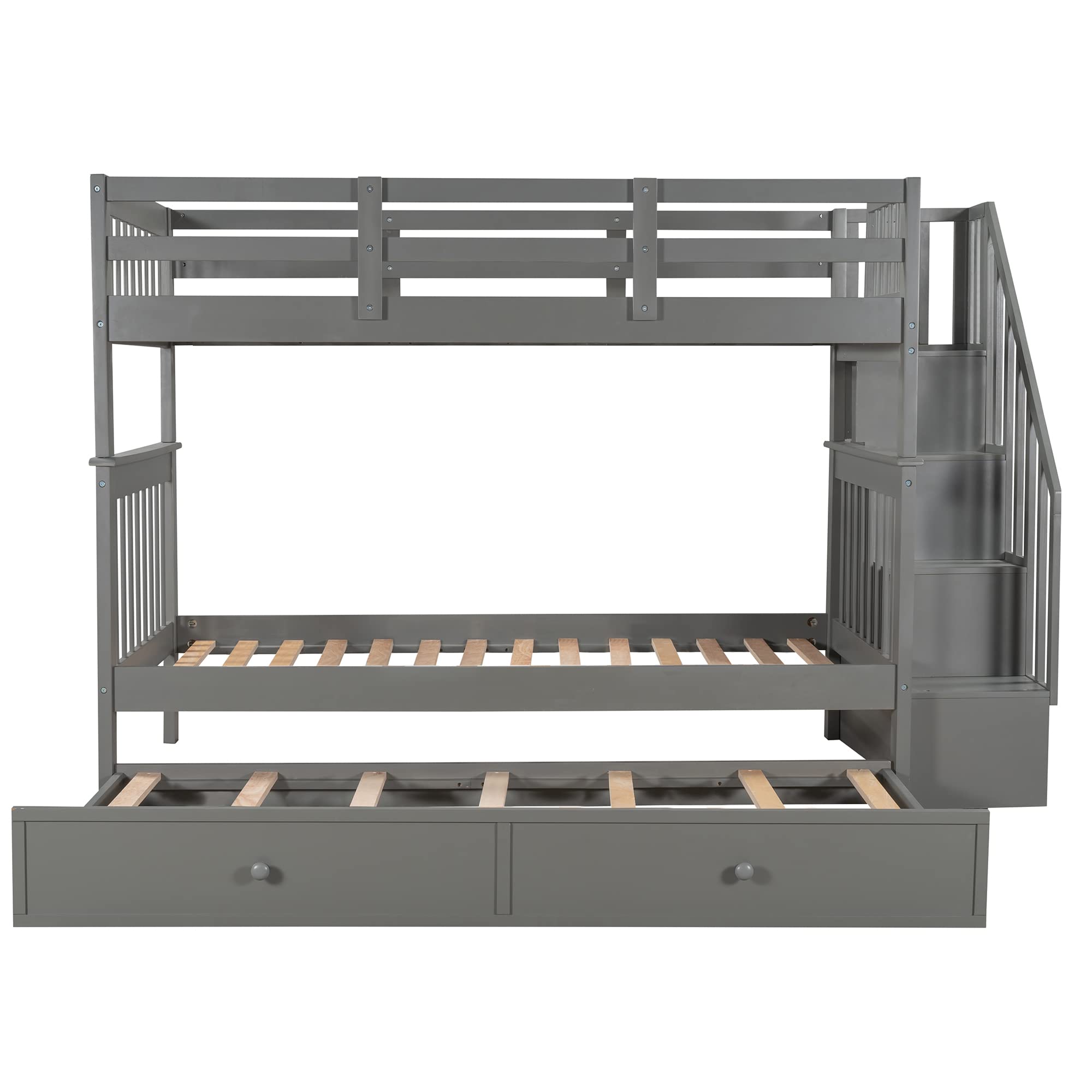 Twin Over Twin Bunk Bed with Trundle and Stairs