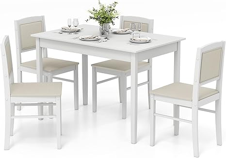 5-Piece Solid Wood Dining Set with Upholstered Chairs