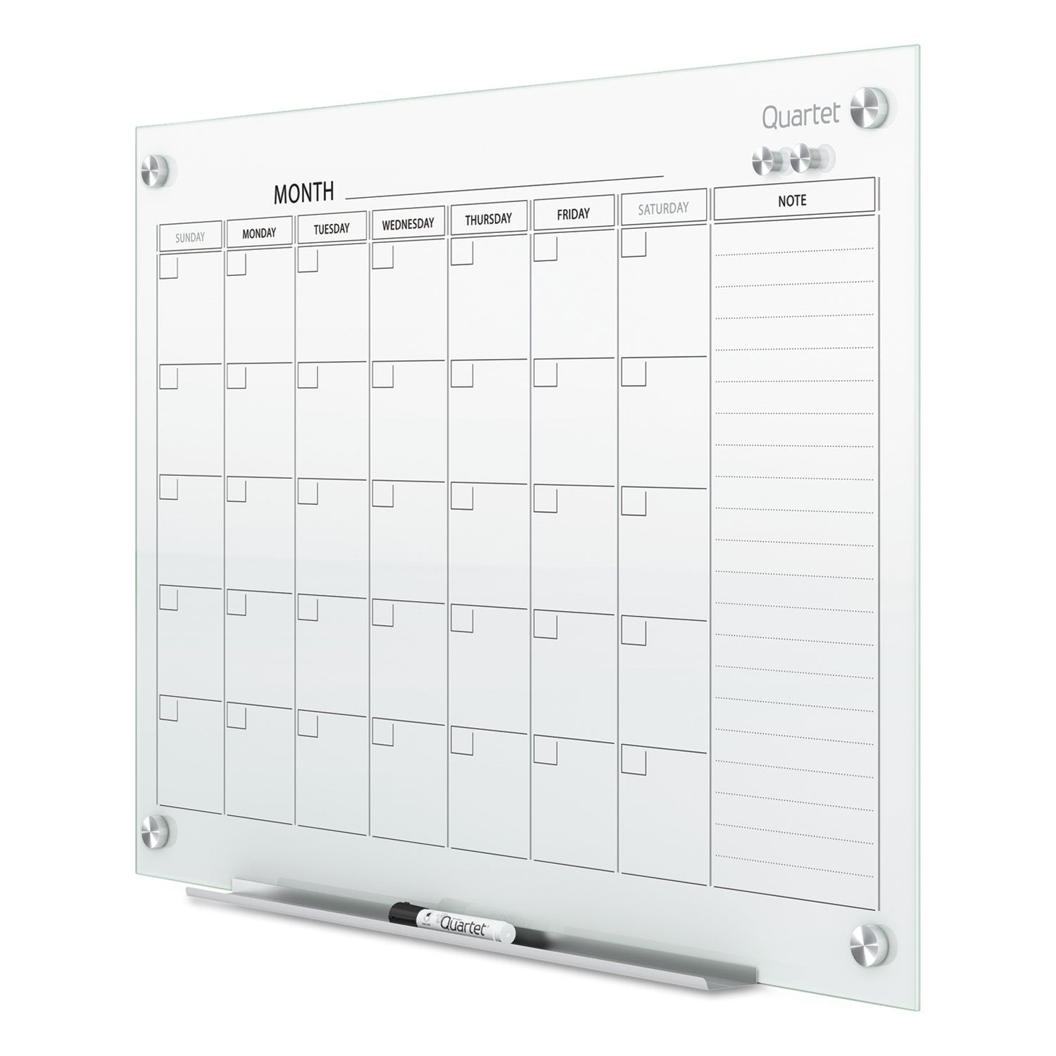 Glass Dry Erase Calendar Board 36" x 24"