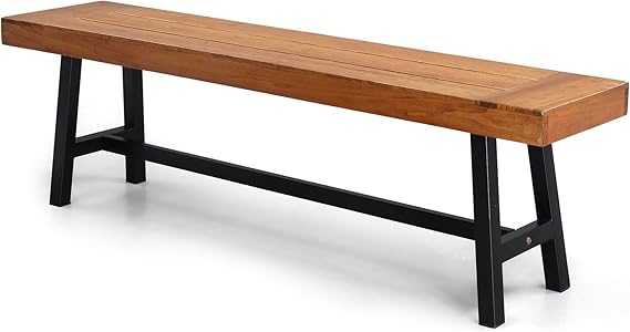 Outdoor Bench with Metal Legs Rustic Wood