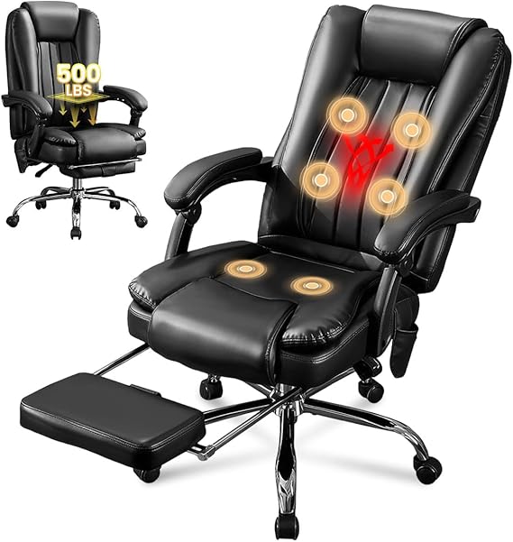 Heated Massage Office Chair with Footrest and Reclining Back