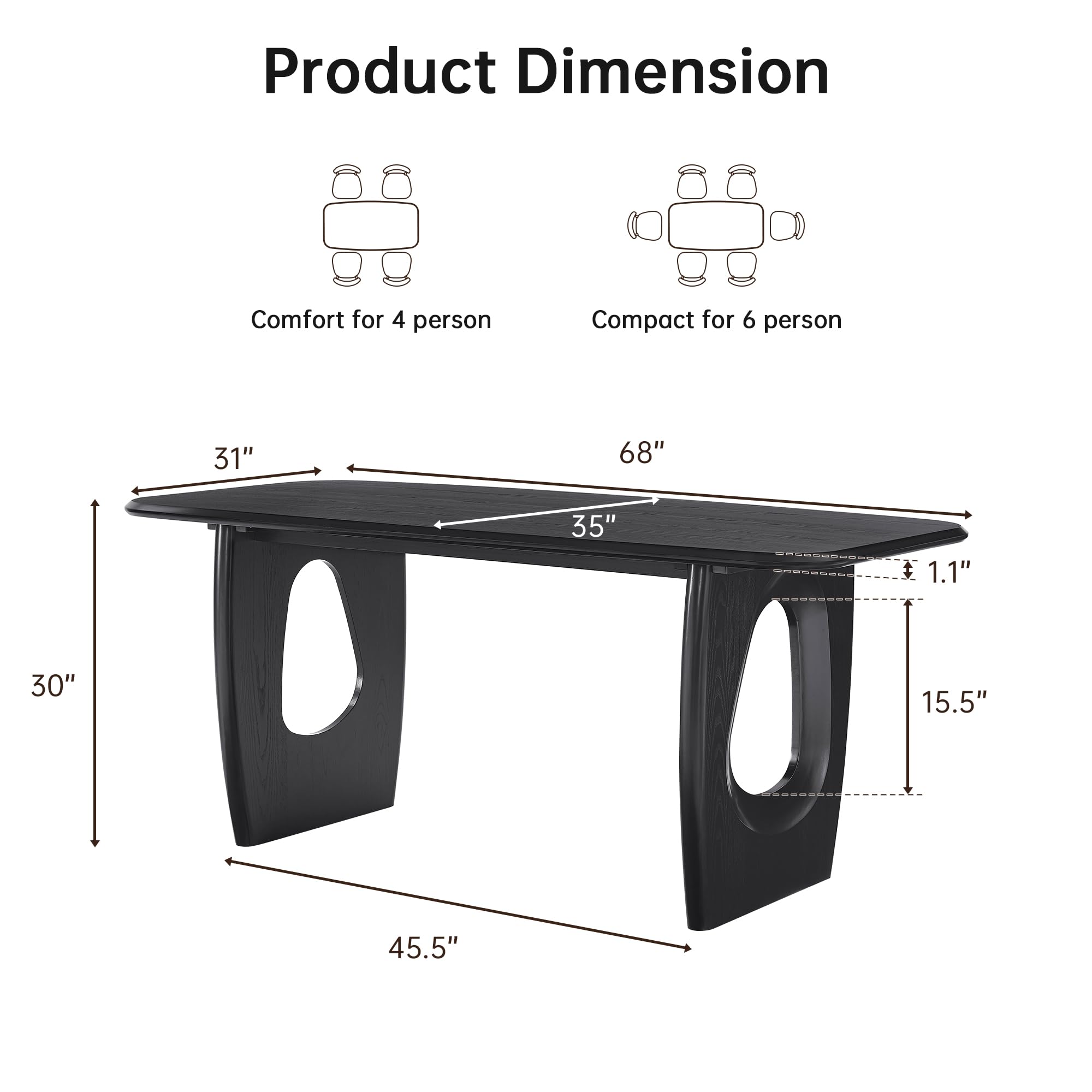 68 Inch Rectangle Dining Table with Pedestal Base