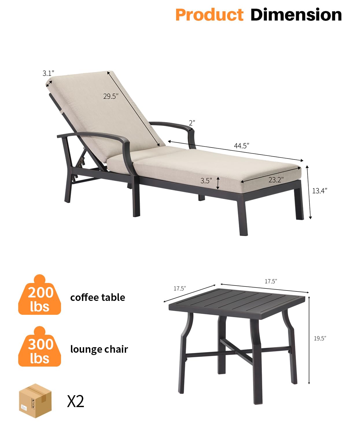 3-Piece Outdoor Chaise Lounge Set with Side Table