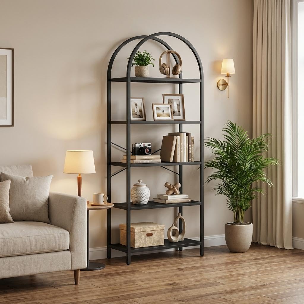 71" Arched Bookshelf 5-Tier Metal Frame