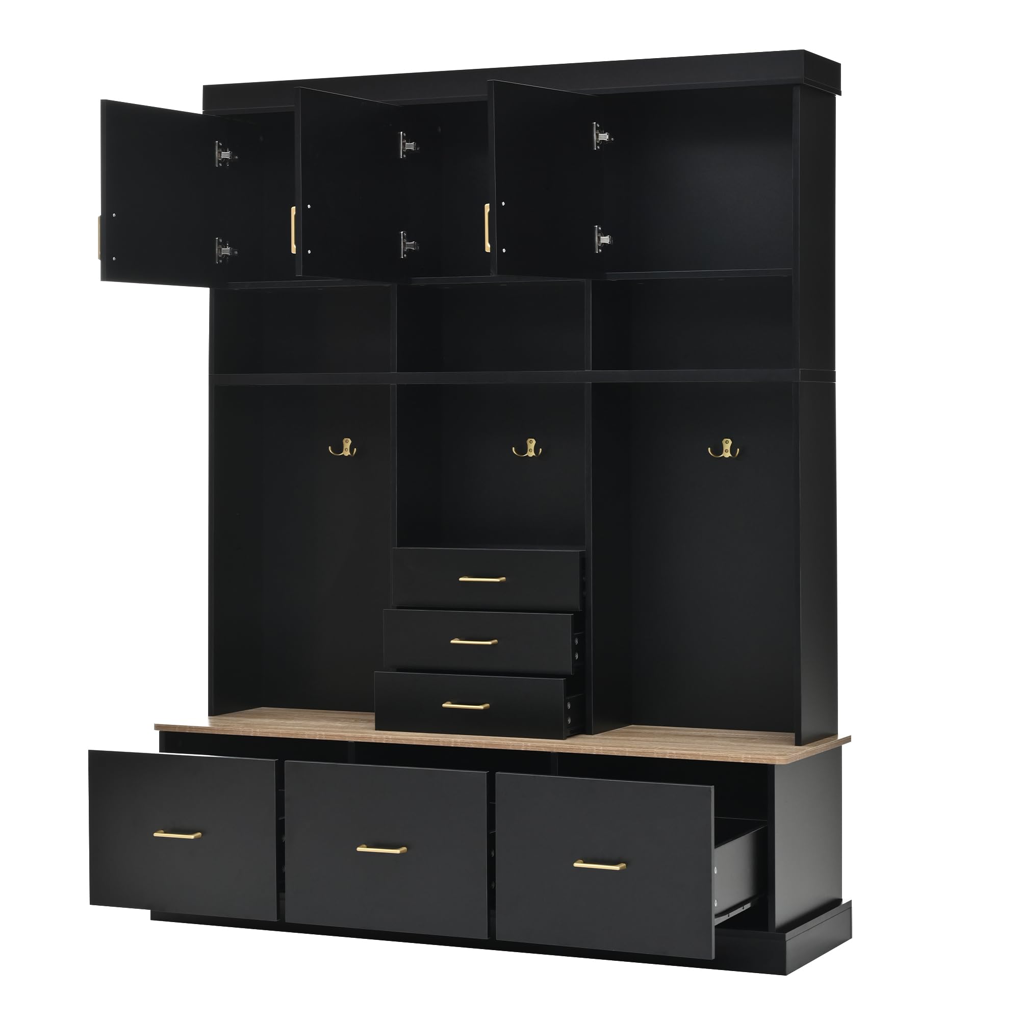 Modern Hall Tree with Storage Bench and Coat Rack - 75"H Entryway Organizer