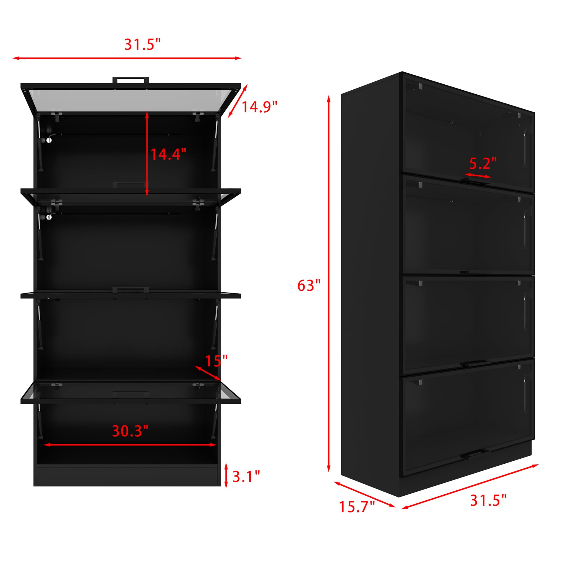 Glass Display Cabinet with LED Lights and Flip-Up Doors