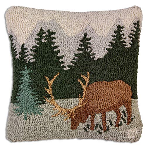 Mountain Elk Wool Throw Pillow 18x18