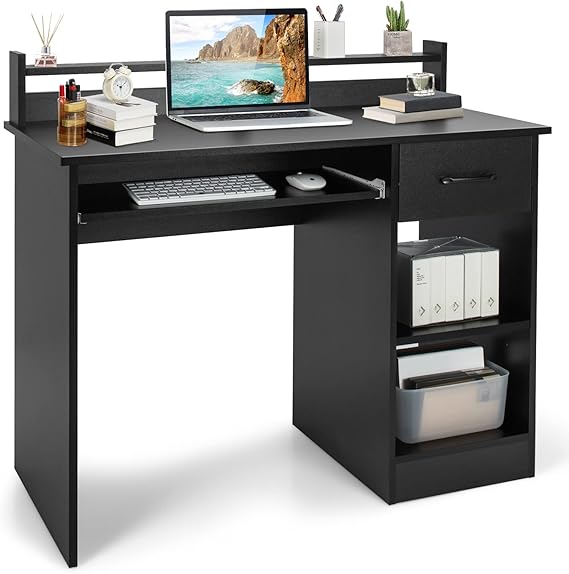 White Desk with Drawer and Keyboard Tray