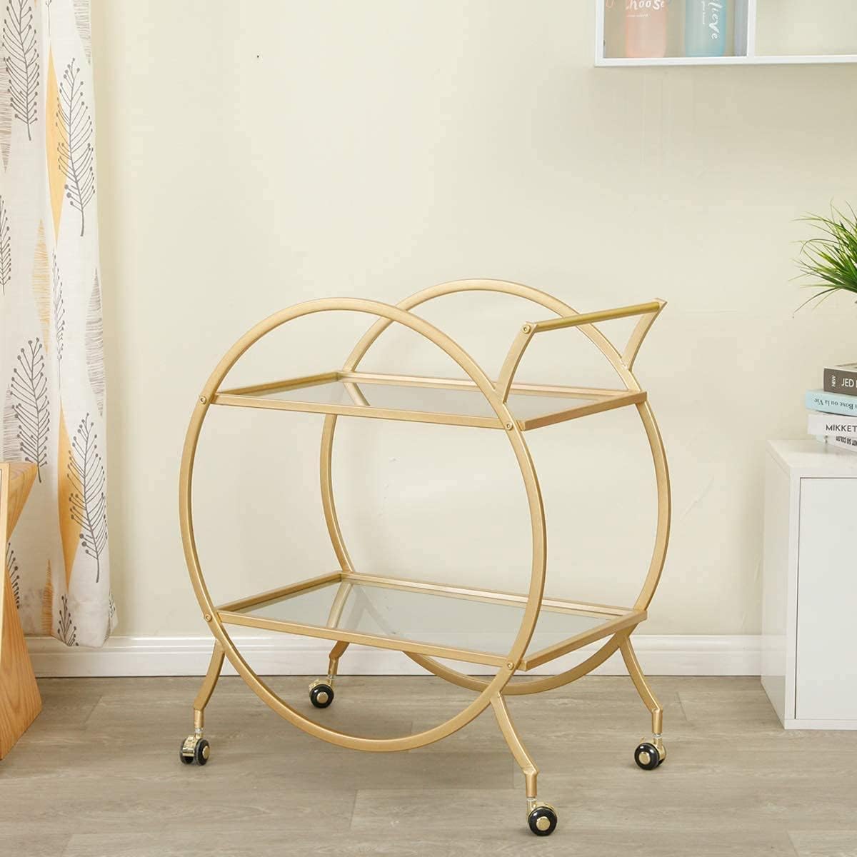 Bar Cart with 2 Mirrored Shelves and Locking Wheels