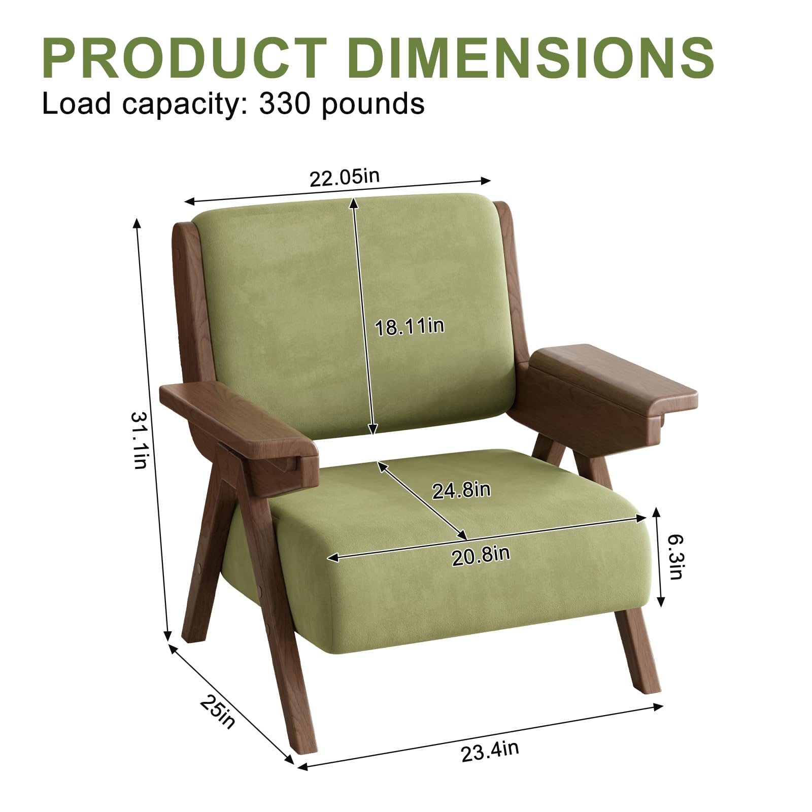 Velvet Accent Chair Solid Wood Frame Green