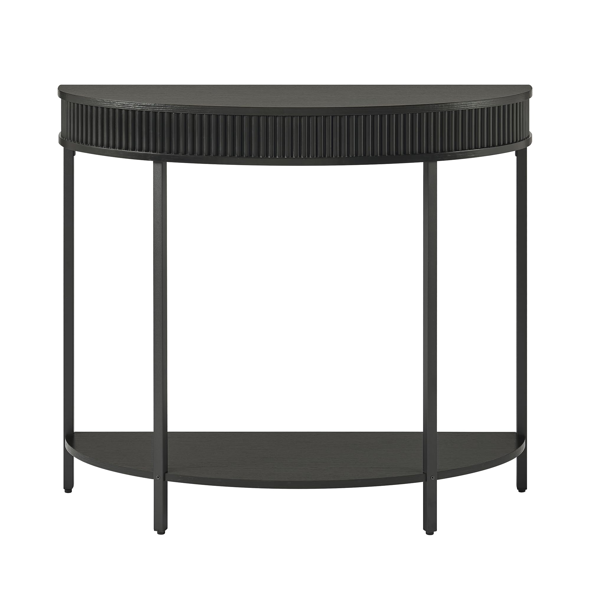 Fluted Half Moon Console Table - Modern 2-Tier Black Entryway