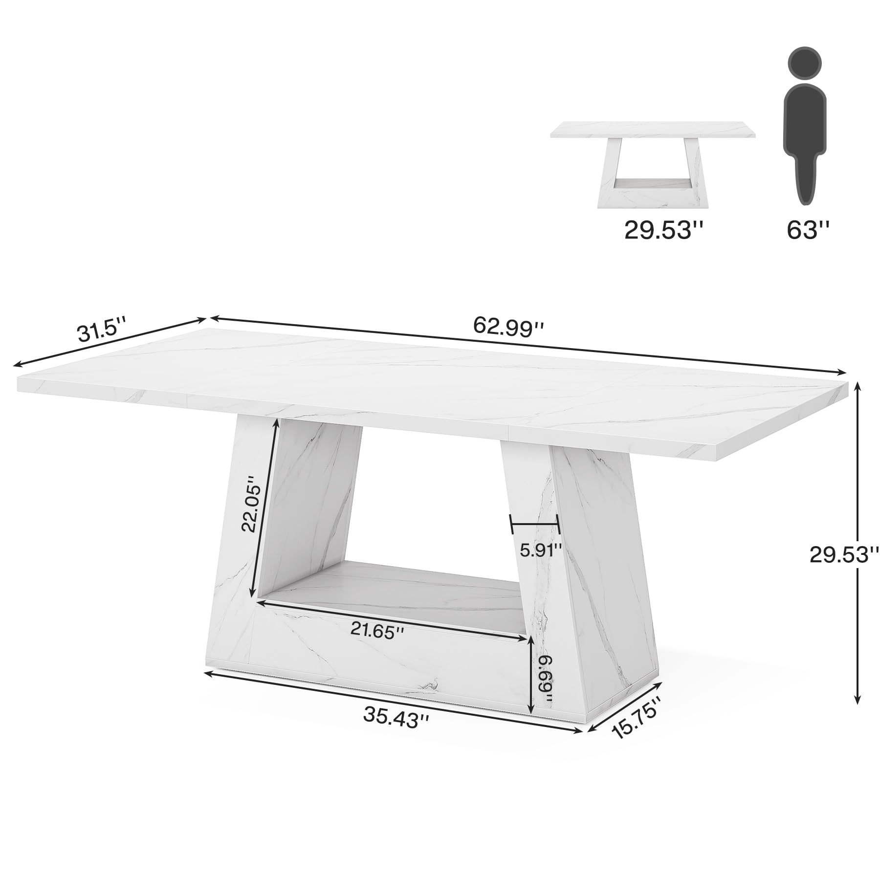 63-Inch Modern Computer Desk with Faux Marble Top
