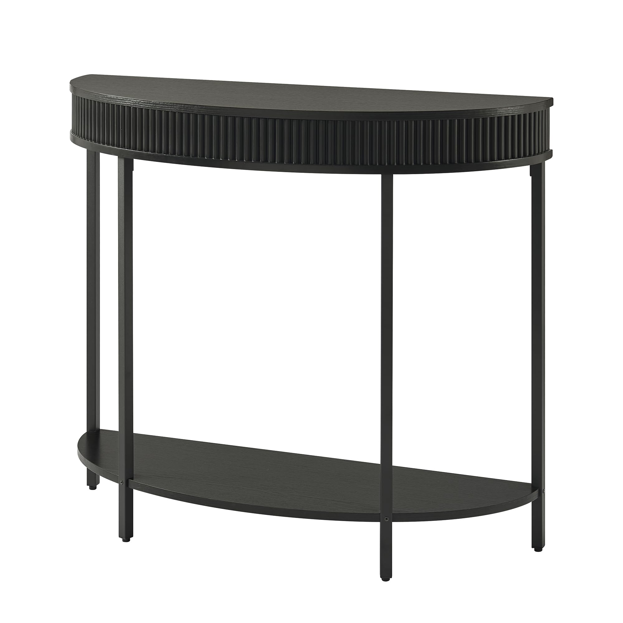 Fluted Half Moon Console Table - Modern 2-Tier Black Entryway