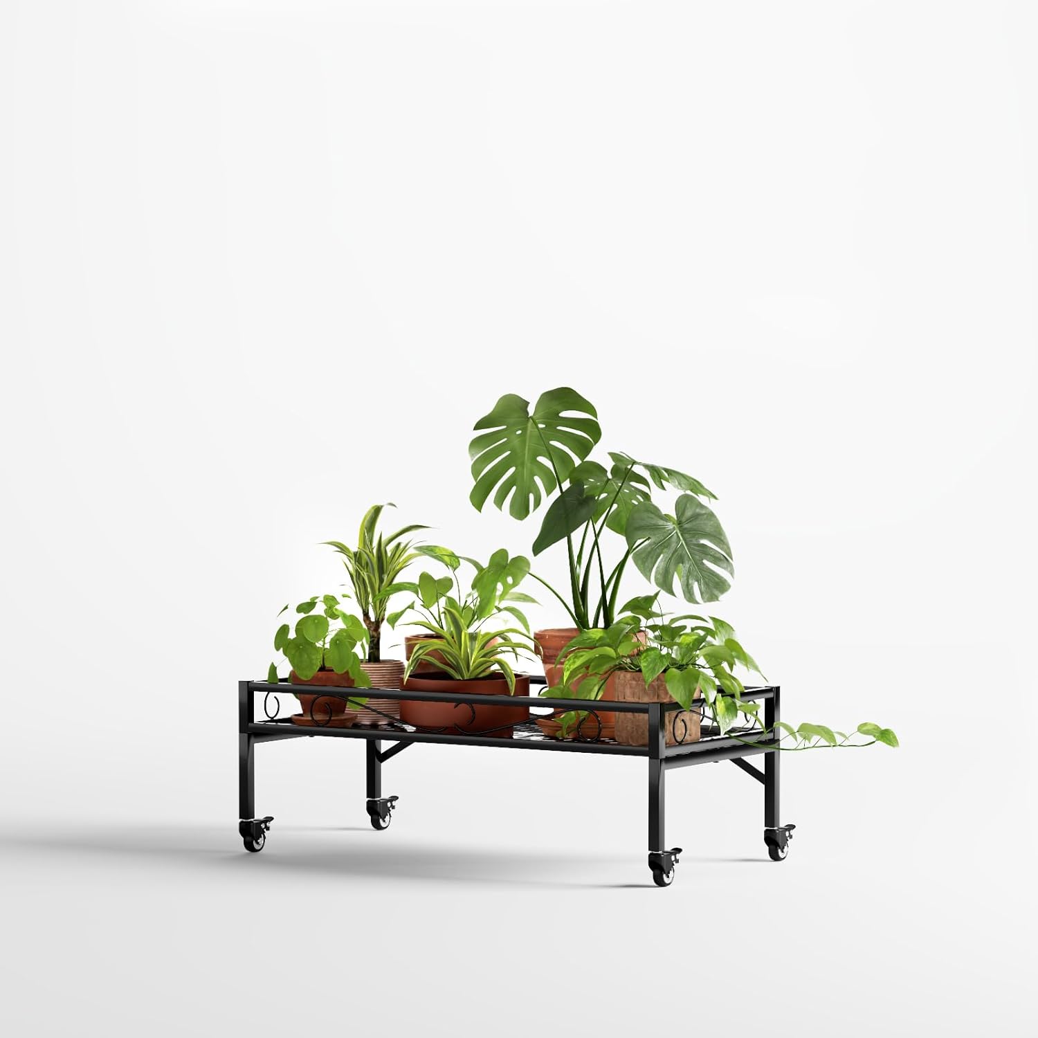 2-Tier Metal Plant Stand with Wheels - 440 lbs Capacity