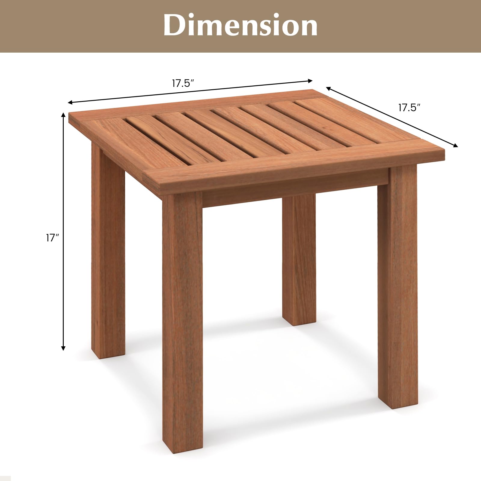 17.5 Inch Square Hardwood Outdoor Side Table