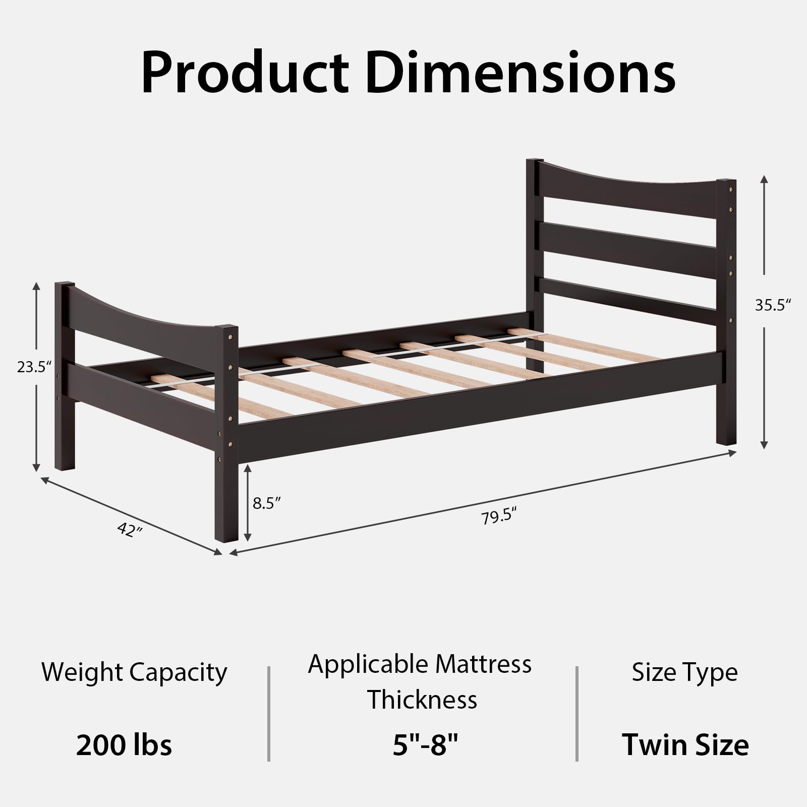 Wood Twin Bed Frame with Headboard