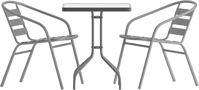 3-Piece Square Glass Patio Dining Set with Metal Chairs