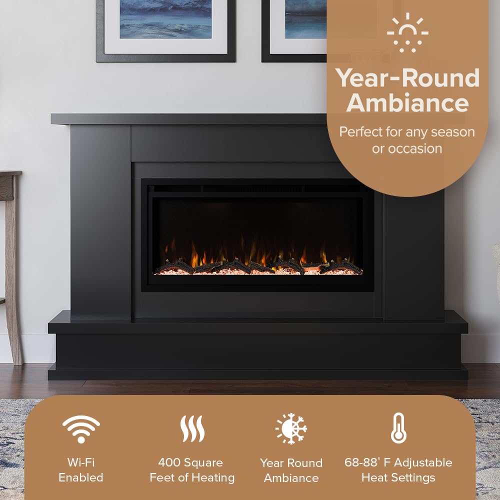 Patton Black Electric Fireplace Mantel Package 64W x 42H