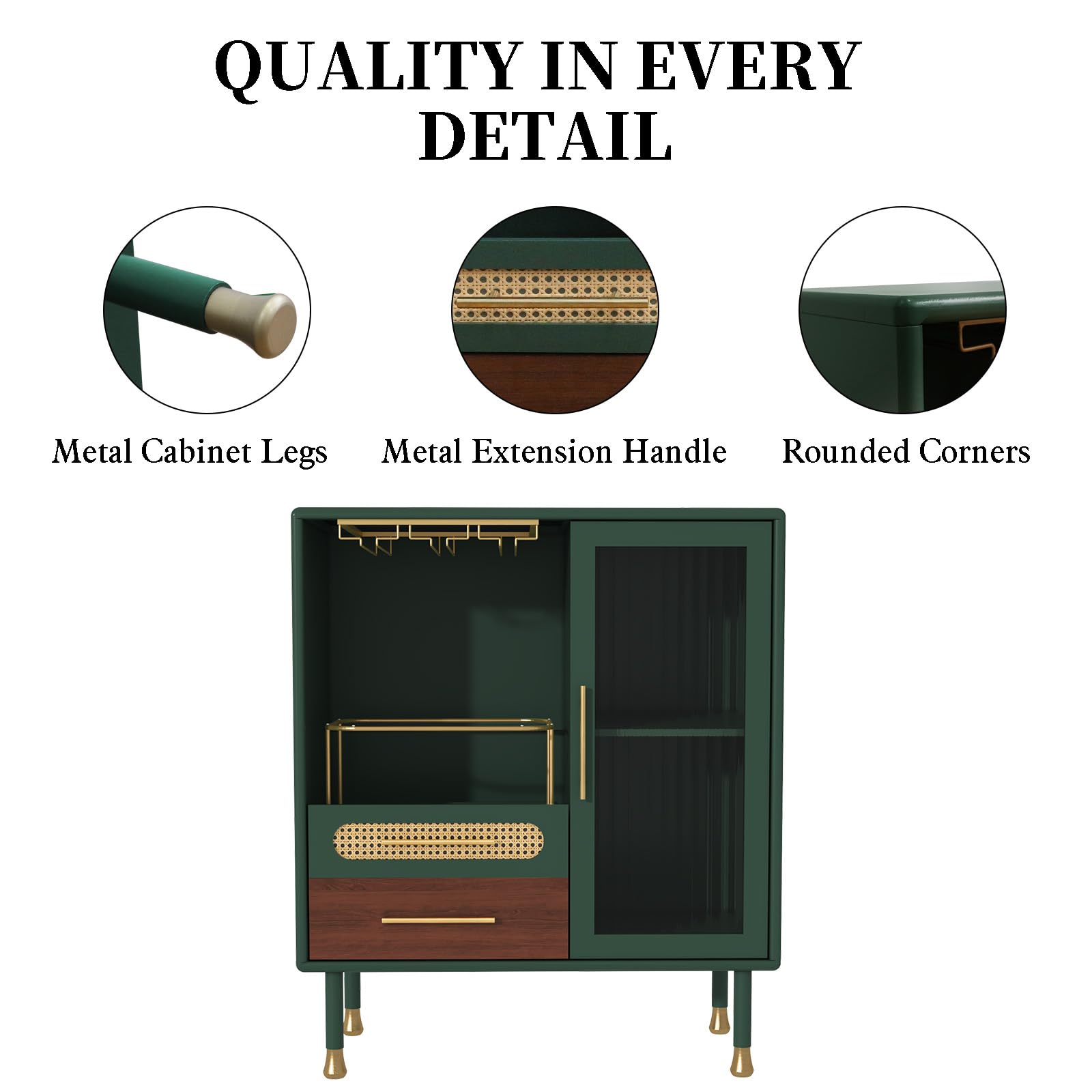 Modern Coffee Bar Cabinet with Wine Glass Rack and Drawers