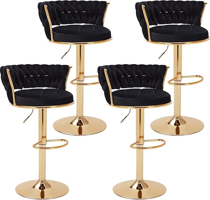 Velvet Counter Height Bar Stools Set of 4 with Swivel