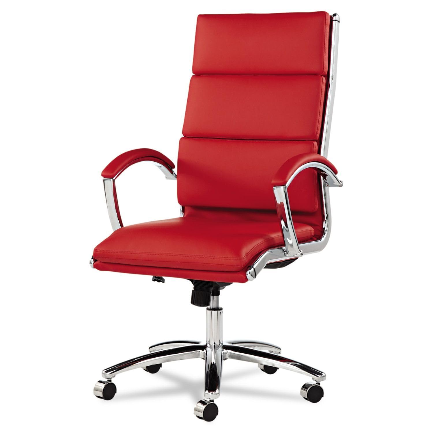 High-Back Swivel Tilt Office Chair Red Soft Leather Chrome Frame