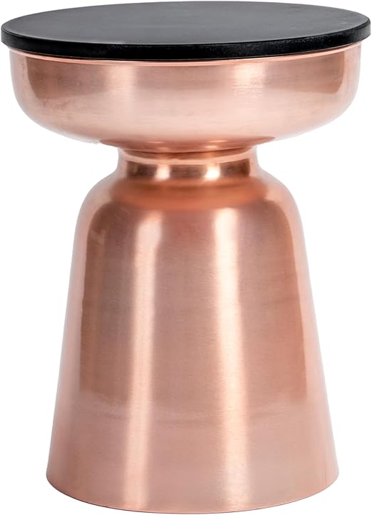 Granite Accent Side Table with Hourglass Metal Base