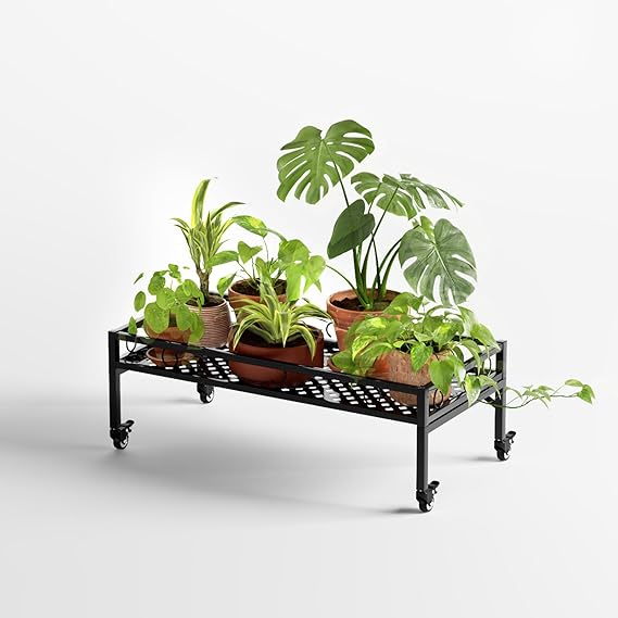 2 Tier Metal Plant Stand with Wheels
