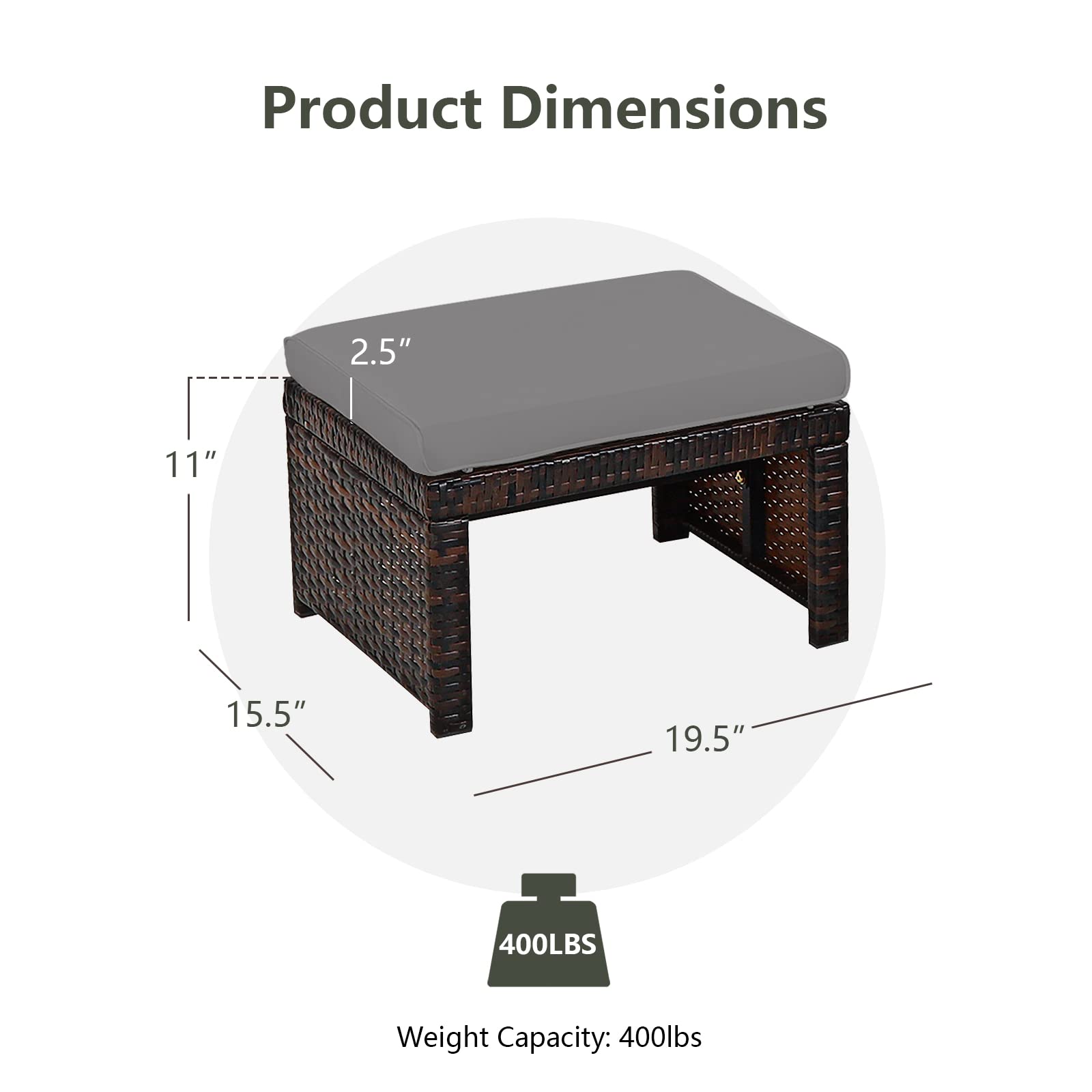 2 Piece Outdoor Wicker Ottomans with Cushions