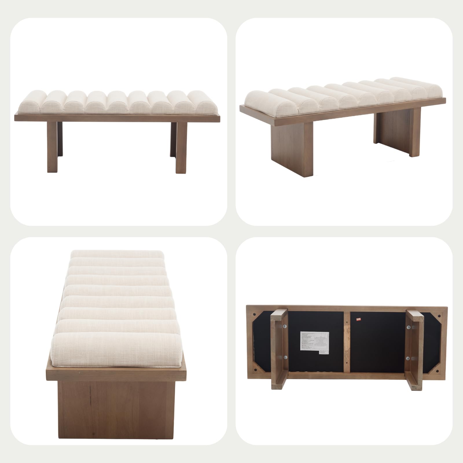 47 Inch Upholstered Bench with Cylindrical Cushion