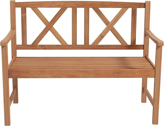 Acacia Wood Garden Bench 2-Person Loveseat with Armrests