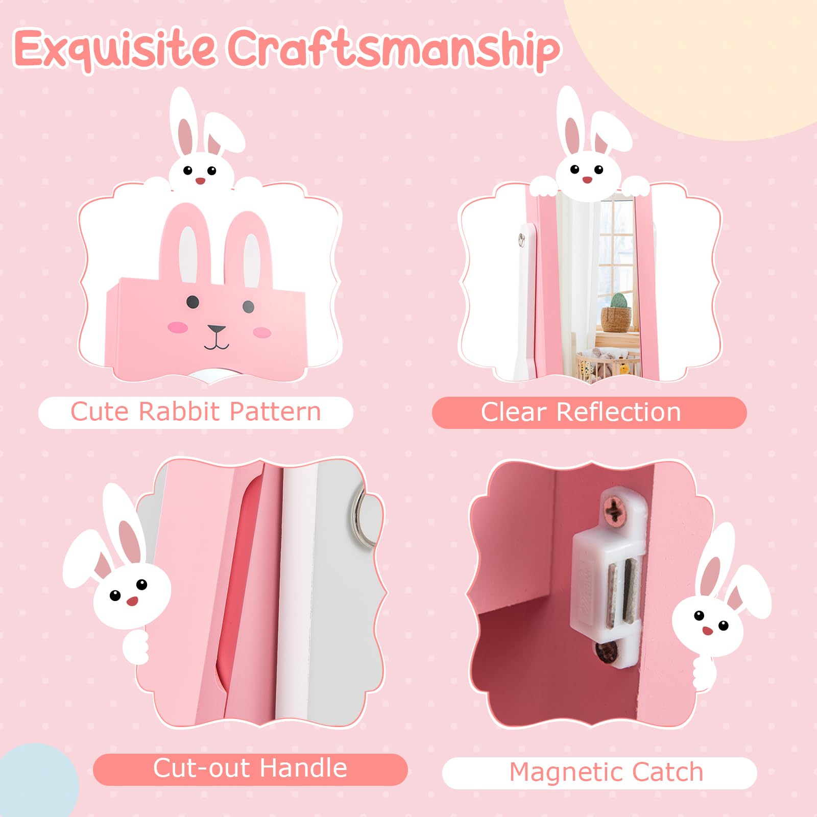 Kids Jewelry Armoire Cabinet with Full-Length Mirror