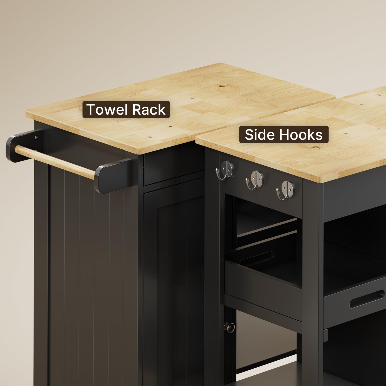 Kitchen Island Cart with Solid Wood Top