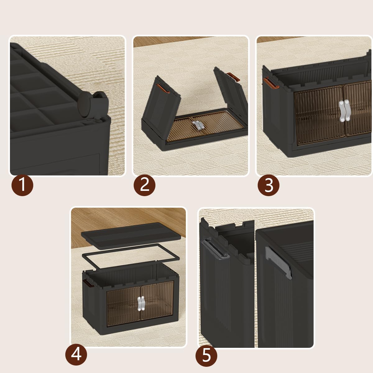 5 Tier Plastic Storage Organizer with Lids - 656Qt Collapsible Stackable Bins