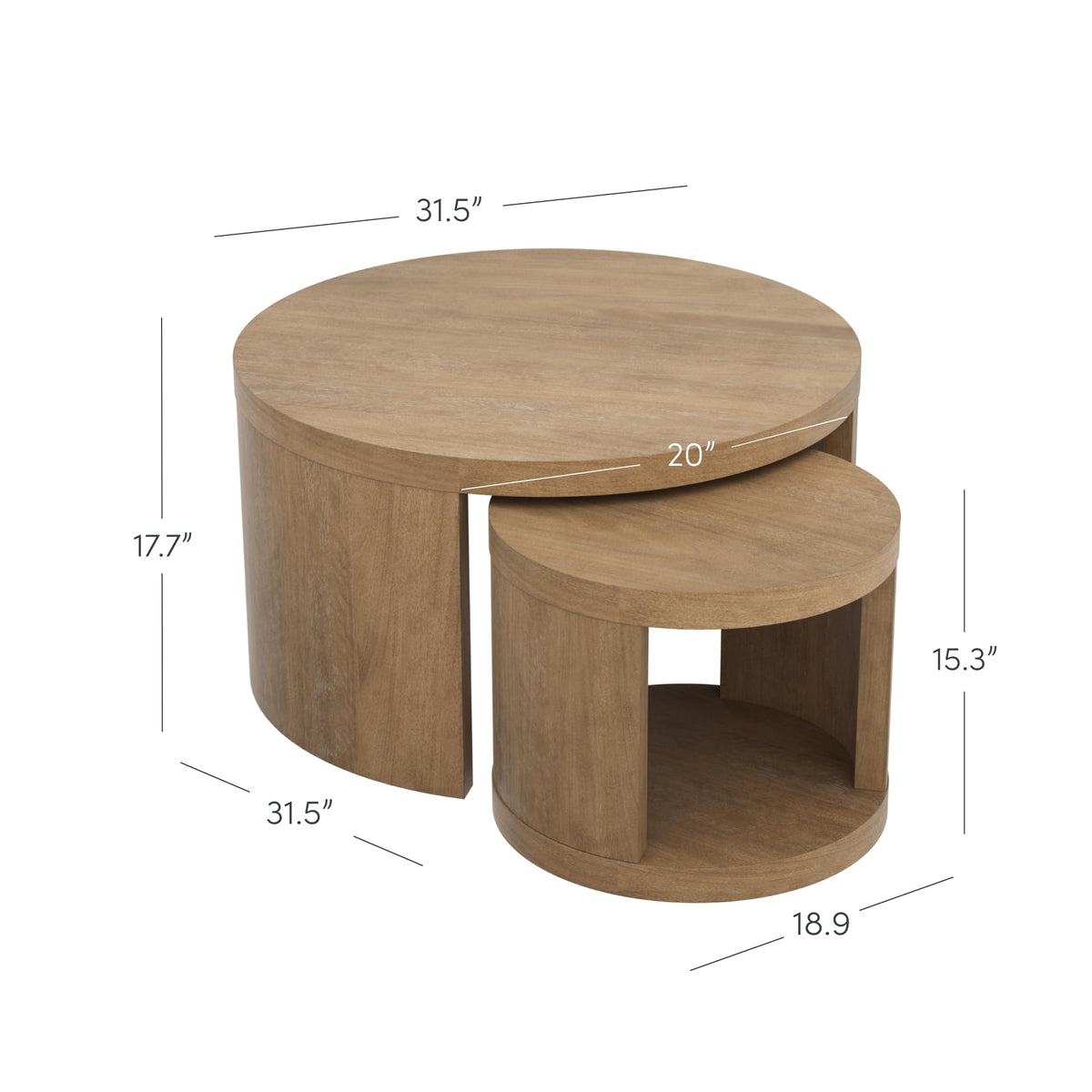 Mid Century Modern 2-Piece Nesting Coffee Table with Storage